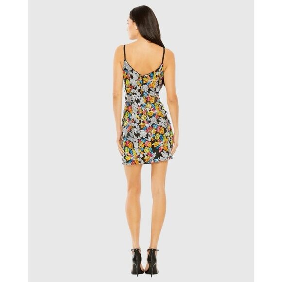 Mac Duggal Size 0 Black Floral 26867 Sequined Mini Cocktail Dress New - Picture 4 of 13